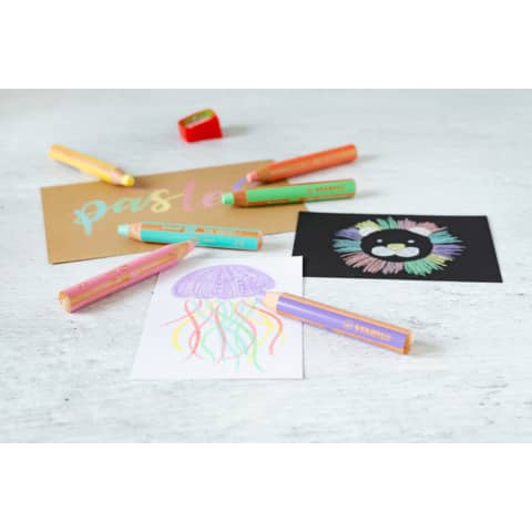 Matite colorate Stabilo Woody 3 in 1 punta larga conf. 6 colori Pastel assortiti 8806-3